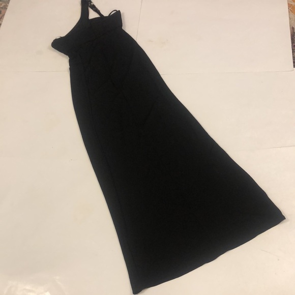BCBG XS Dress Maxi Black Jewel Strap Back Zipper Front Slit Excellent Condition - Picture 7 of 9